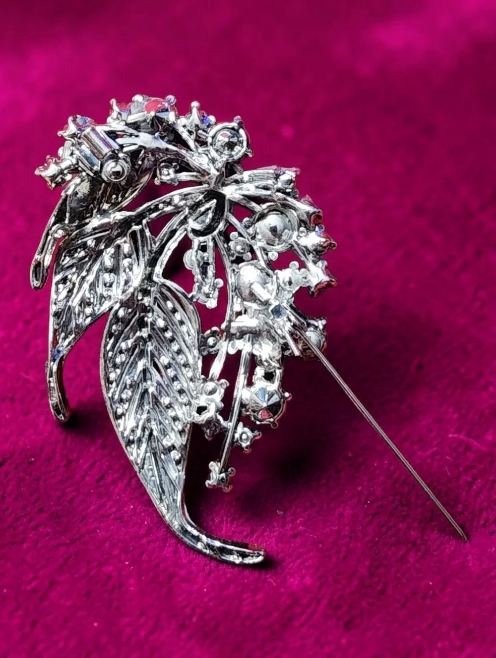 Blue Crystal Leaf Brooch